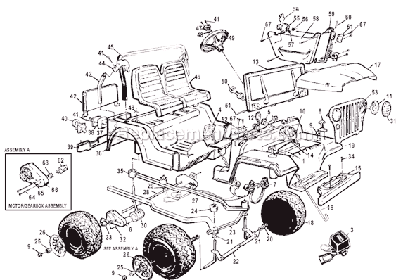 Page A Diagram and Parts List for 73248-86275  Power Wheels Ride-On Cars